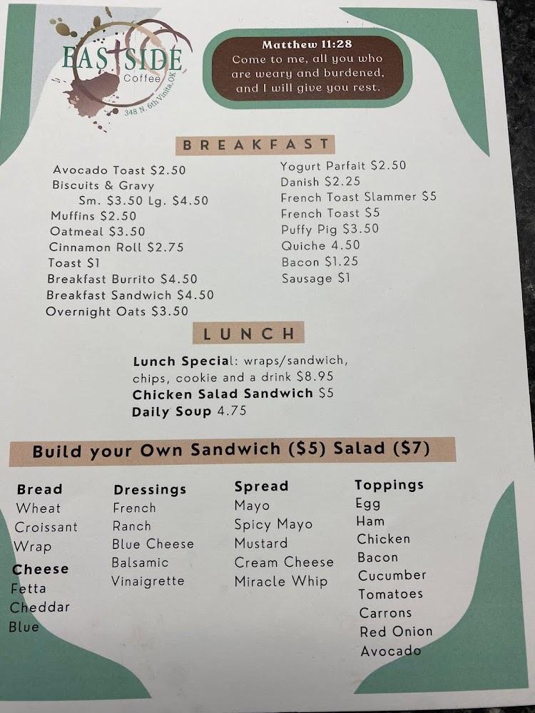 Eastside Coffee Menu image 2